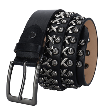 High Quality Studded Black Leather Punk Belt for Hip-Hop Dance Accessories