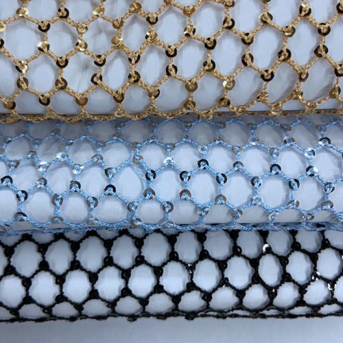 3mm Paillette Sequin Embroidery On Polyester Rhombus Mesh