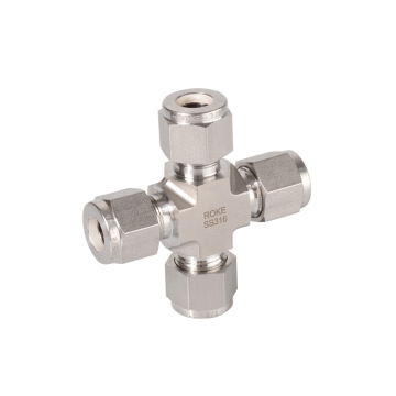 Stainless Steel 4-Way Union Cross Double Ferrule Tube Fittings (OD 1/16 - OD 1.1/2)