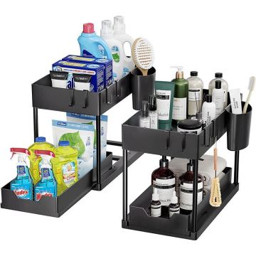 Double-Tier Pull Out Spice Rack Organizer - Functional Kitchen Cabinet Storage Holder