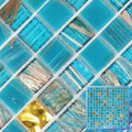 Gold Lines Mosaic Inside Art Blue Tiles