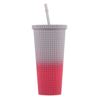 Sustainable Gradient Colored Portable Plastic Straw Cup & Water Bottle