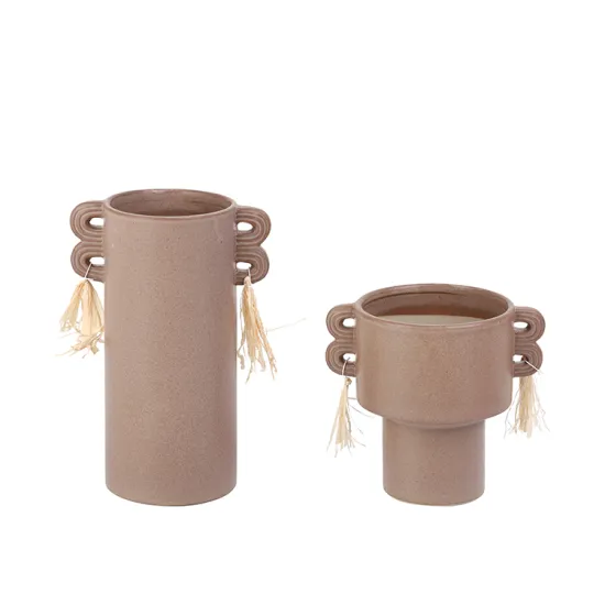 European Style Binaural Boho Tassel Ceramic Plant Vase & Pots: Unique Home Decor Flower Hydroponic Container