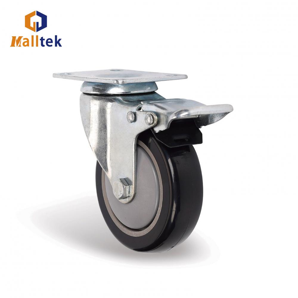 High Quality Supermarket Shopping Trolley PU castor With brake