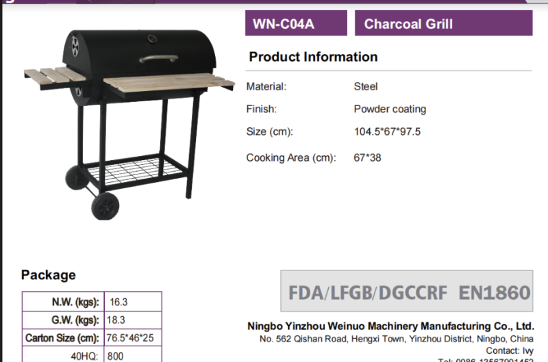 Portable Black Steel Charcoal Grill for Backyards