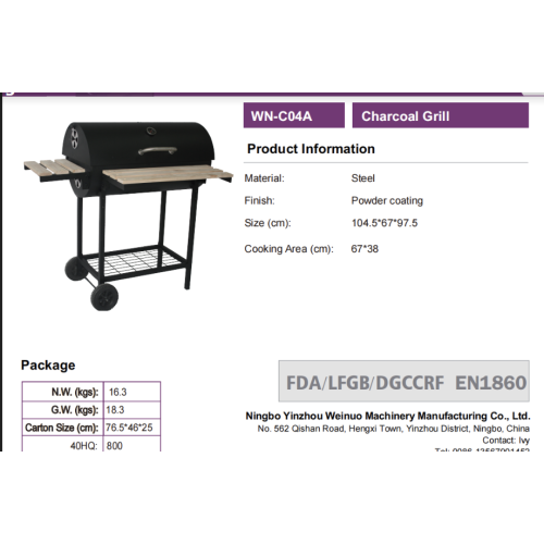 Black Steel Charcoal Grill for Backyards