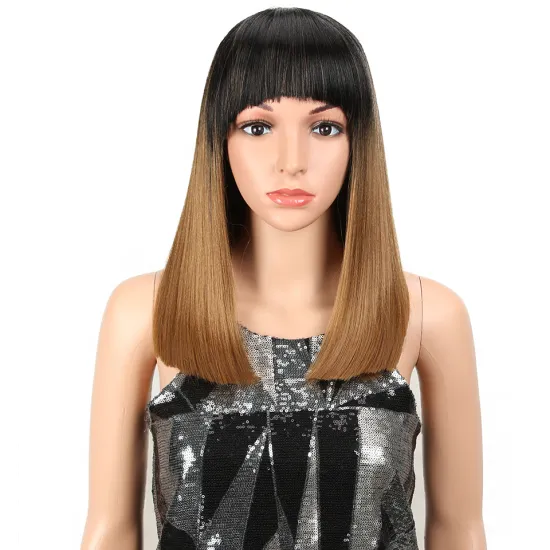 14Inches Short Bob Wig With Neat Bangs silk Straight Hair Extension None Lace Heat Resistant Fiber Synthetic Hair Wigs for women