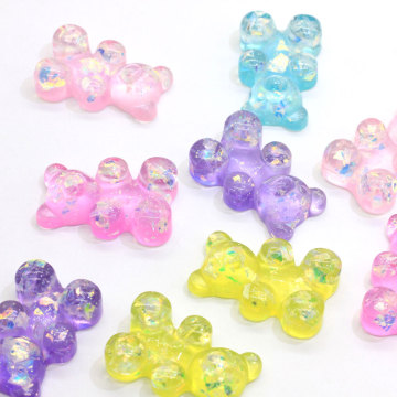 Glitter Artificial Bear Resin Beads Flatback Cabochon Gummy Bear Charms for Keychain Ornament Jewelry Making