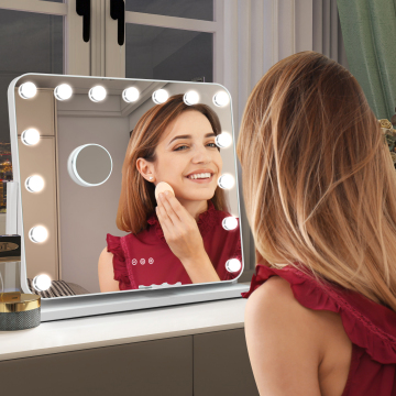 Fashion Aluminum Framed Vanity Mirror with 15 Light Bulbs - 3 Colors Dimming Hollywood LED Mirror