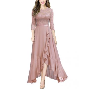 Elegante abito maxi con volant di pizzo femminile