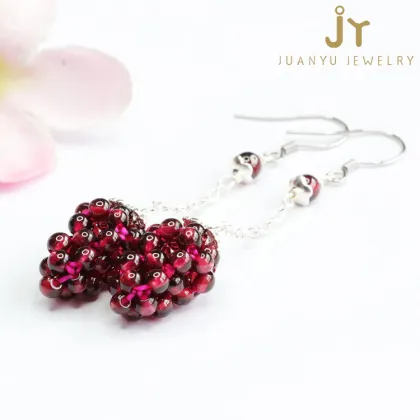 S925 Sterling Silver Garnet Women's Fashion Earrings
