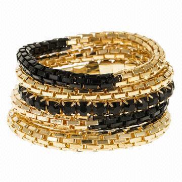 Multi Row Mesh Chain Bracelet, Mixed with Gold/Black Color, Various Colors are Available, in Stock