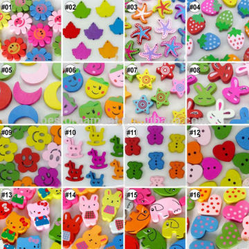 Mixed 16 Designs Cartoon Wood Flatback Buttons