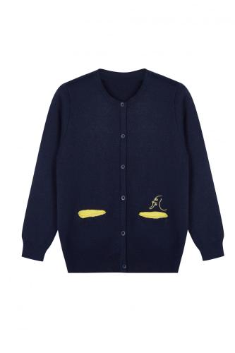 Cardigan con tasche con bottoni in jacquard a contrasto lavorato a maglia da bambino