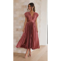 Short sleeve puff sleeve long flowing dress