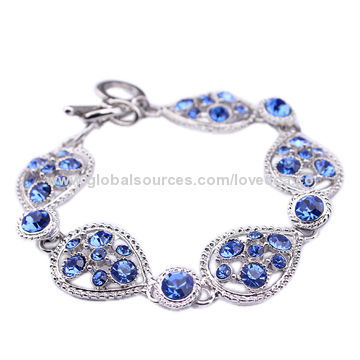 Crystal Bracelets with Blue Crystal, Round and Tear Drop Finished