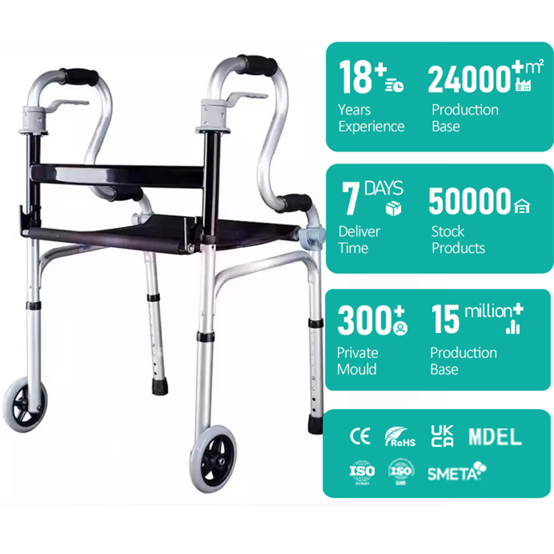 with Bed Pan Mobilizable Lightweight Folding Anti-Slip for Elderly Fracture Patients Disabled Handrail Frame 2 Wheel Walker Aid1