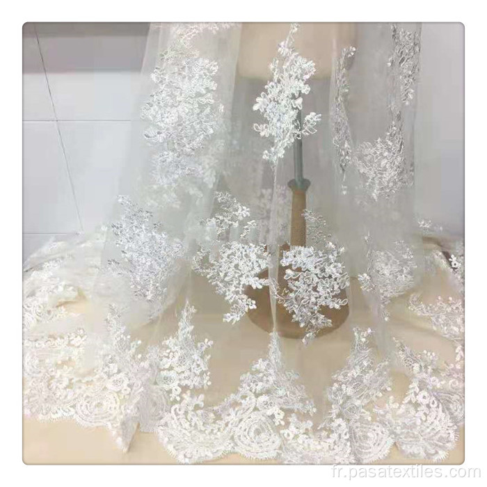 Tissu de dentelle de mariée blanc nigérian 2021