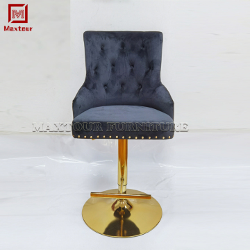 Modern Stainless Steel Swivel Bar Stools with Velvet Seats