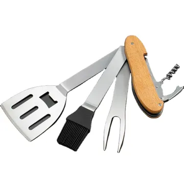 5 in 1Wooden handle Foldable Detachable stainless steel barbecue accessories bbq multi tool