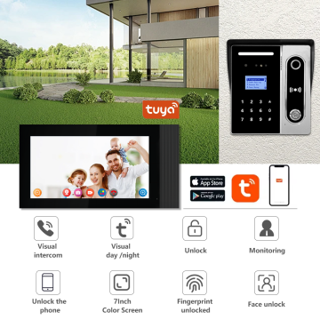 7 Inch Tuya Touch Screen 4-Wire Wired Video Intercom Doorbell System for Villas