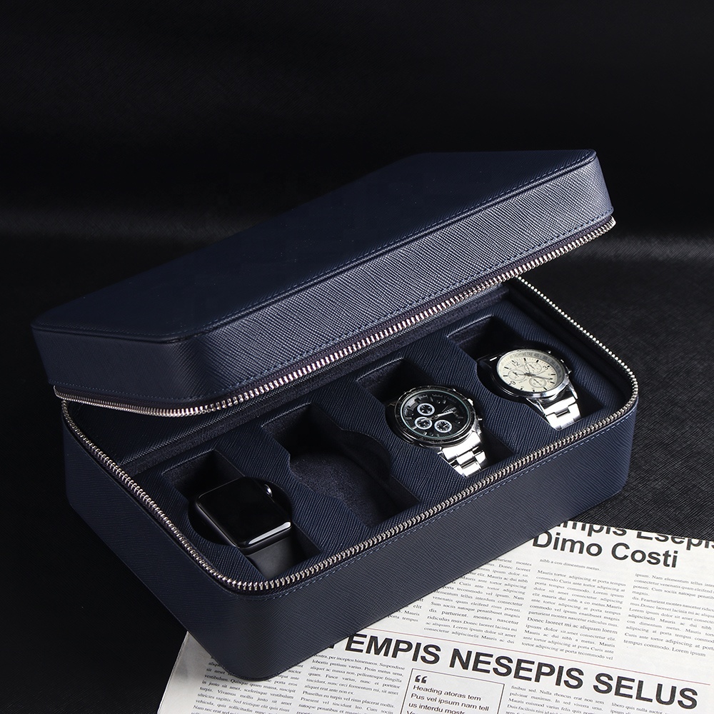 8 slot leather watch zipper organizer box