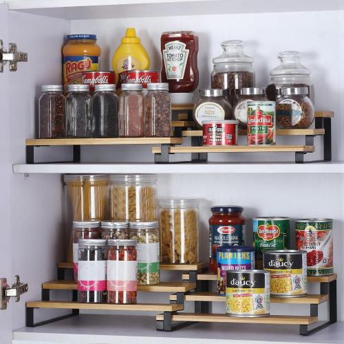 4-Pack Bamboo Expandable Spice Rack Organizer for Kitchen