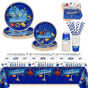 Happy Hanukkah Party Paper Products Set - 24 επισκέπτες