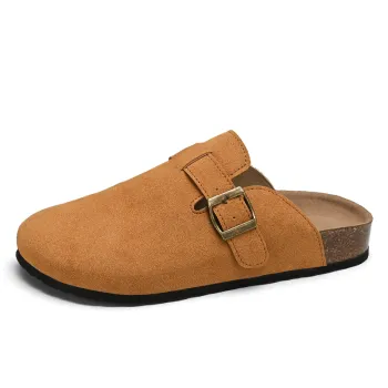 Handcrafted Women's Waterproof Leather Clog Slippers with Cork Outsole
