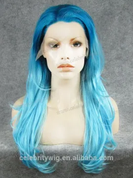 ombre blue color cosplay wig synthetic wigs lace front box braid wig