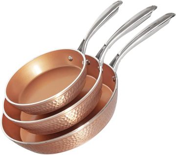 Produzione durevole Produzione da padella di rame antiaderente 3-PC set di manici in acciaio inossidabile