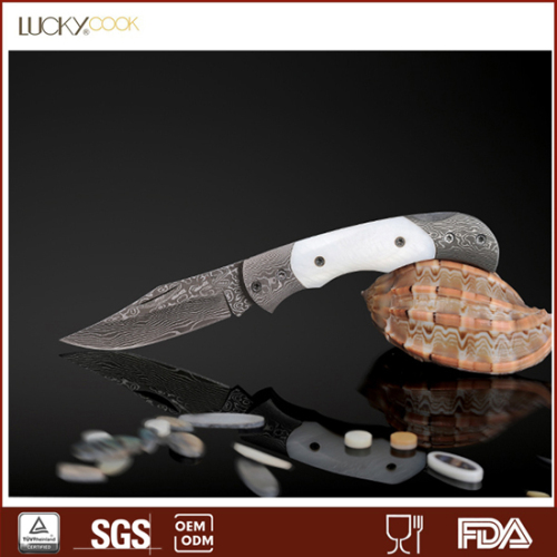 Damascus 440C Code Hunting Spyderco Knife