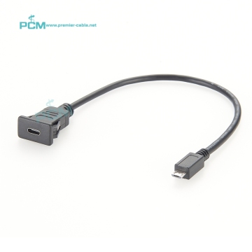 30cm Snap-in USB3.1 Type C to Micro USB 2.0 Panel Mount Extension Cable