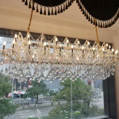 Custom Grand Rectangular Pendant Light Chrome Maria Theresa Candle Crystal Chandelier for Dining Room and Restaurant Island