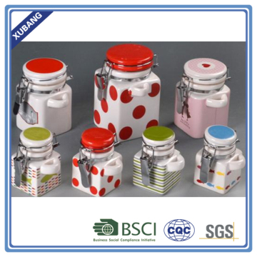 Square candy jar with stainless steel jar lid