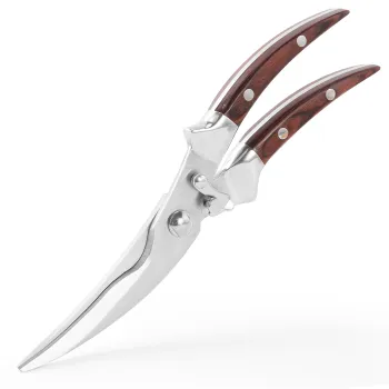 Stainless Steel Heavy Duty Kitchen Scissors with Brown Pakka Wood Handle for Meat Cutting