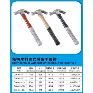 Claw hammer with American hickory handle, American type