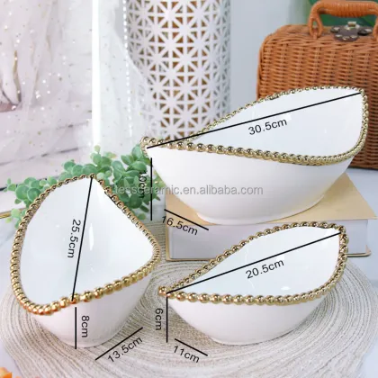 RP025 Luxury Gold Bead Dinnerware - Chef Serving Dishes & Salad Bowl Sets