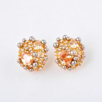 fashion zinc-alloy stud earring with shining Swarovski stone& peal