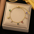 Pulsera de cristal cuadrado de acero de titanio de esmalte colorido