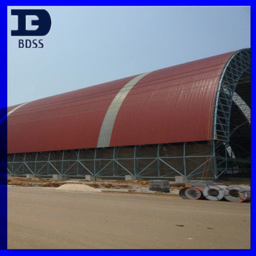 Large Span Arch High Rise Steel Structures , Red Corrugated Sheets