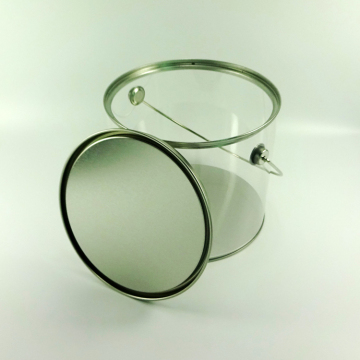 poignée en métal d'usine pvc rond grand récipient en plastique transparent