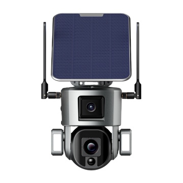 4G Solar Powered 4K Dual Lensa Kamera Luar Ruang Tahan Air dengan Slot Kartu TF dan Audio Dua Jalan