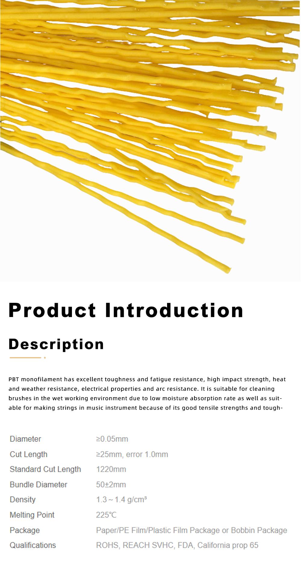 Yellow Wavy PBT Filament for Brush Making x