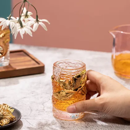 Handmade Gold Tenglong Tea Cup Kung Fu Set - Heat-resistant Crystal Glass