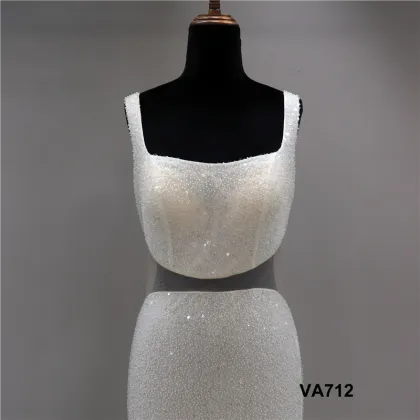 Simple Neck Beach Bridal satin wedding gown bridal