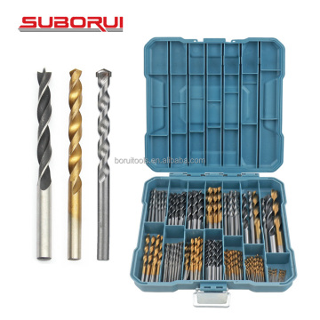 SUBORUI 130pcs HSS Titanium Drill Bit Set for Wood, Metal, and Masonry