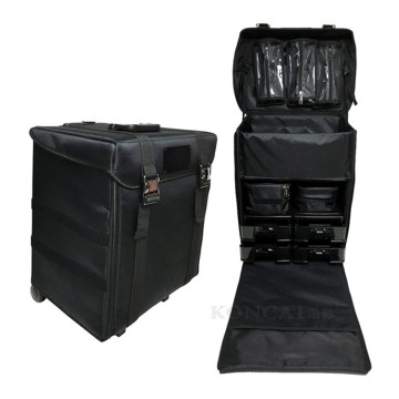 Hair canvas trolley makeup case travel train cosmetic rolling tool case