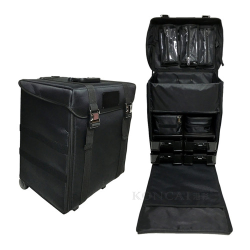 Hair canvas trolley makeup case travel train cosmetic rolling tool case