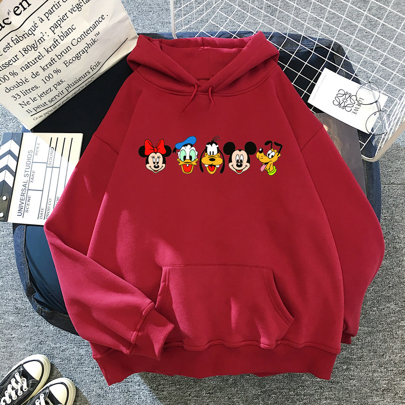 Disney Mickey Mouse Women's Hoodie Sweatshirt Women's Oversized Mickey Print Plus Fleece Hooded Crop Top Women's Sweatshirt